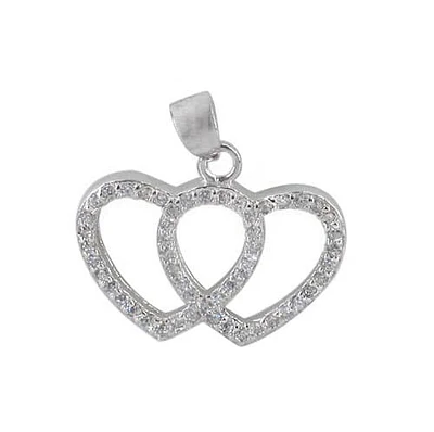 Sterling Silver With Rhodium Double Heart Pendant, 13X19mm Frame