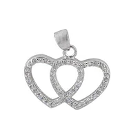 Sterling Silver With Rhodium Double Heart Pendant, 13X19mm Frame