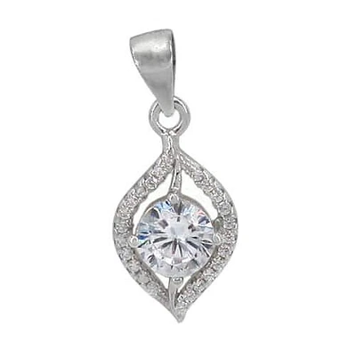 Sterling Silver With Rhodium Stone Pendant, 6mm Center Stone, 15X9mm Frame