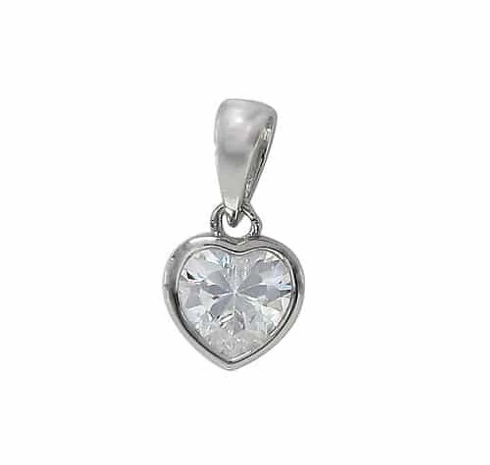 Sterling Silver With Rhodium Heart Pendant, 8X8mm Frame