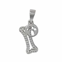 Sterling Silver With Rhodium Dog Bone Pendant, 17X7mm Bone