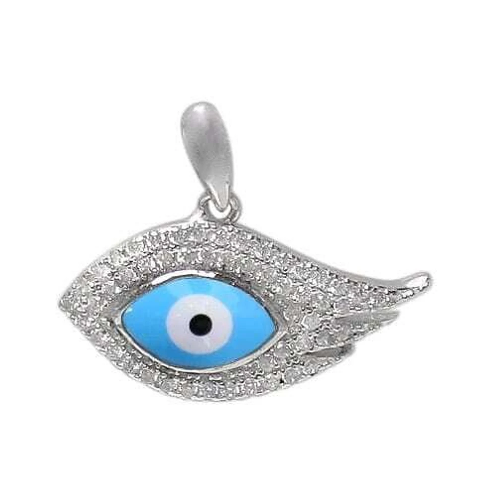 Sterling Silver With Rhodium Plated Evil Eye Pendant, 12X23mm