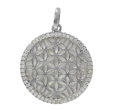 Sterling Silver With Rhodium Flower Of Life Pendant, 20mm Mother Of Pearl