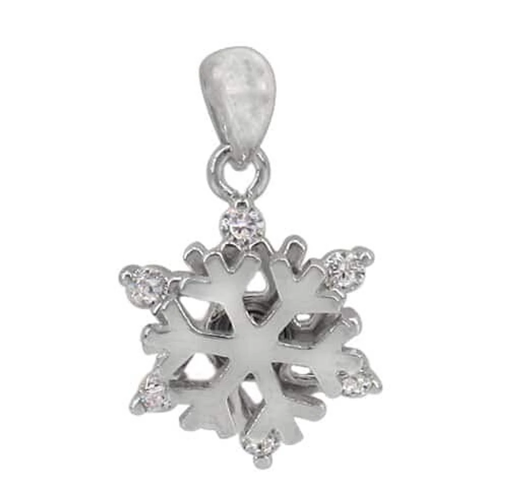 Sterling Silver With Rhodium, Spinner Snowflake Pendant, 13mm Diameter(Outer Frame)