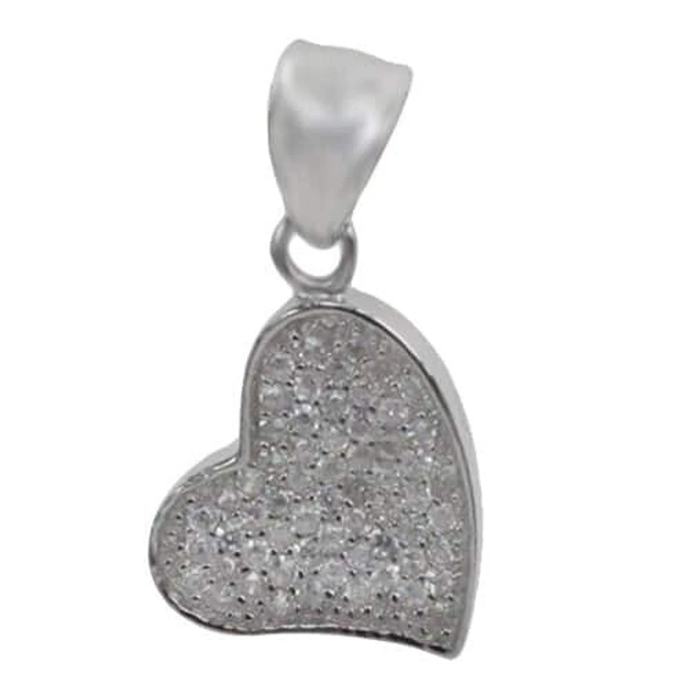 Rhodium Plated On Sterling Silver, Micro Setting, Faceted Heart Shape Stone Pendant. Approx Pendant Size: 13mm L X 11mm W