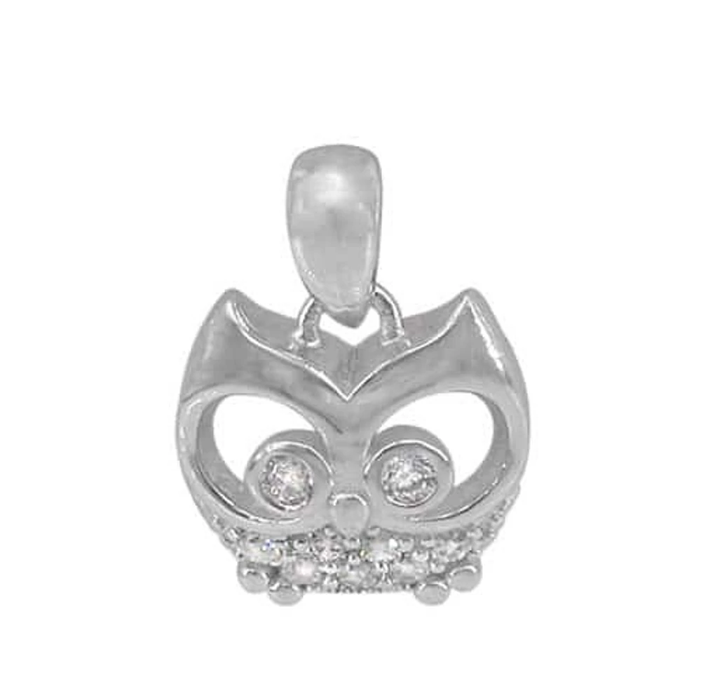 Sterling Silver With Rhodium, Owl Head Pendant