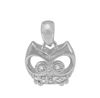 Sterling Silver With Rhodium, Owl Head Pendant