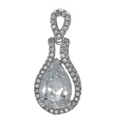 Rhodium Plated On Sterling Silver, Faceted Teardrop Shape Pendant. Approx Stone Size: 11mm L X 7mm W.