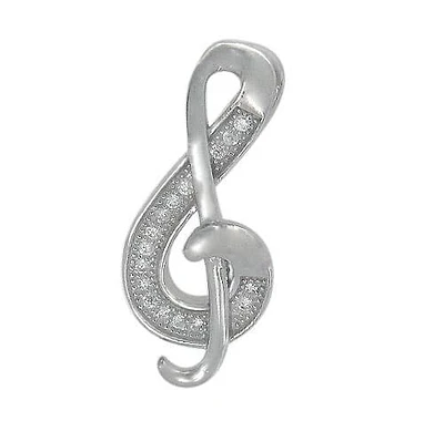 Rhodium Plated On Sterling Silver, Faceted Music Note Stone Pendant. Approx Frame Size: 22mm L X 9.5mm W.
