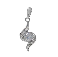 Rhodium Plated On Sterling Silver Pendant With 5mm Faceted Stone. Approx Pendant Size: 16mm L X 9mm W.