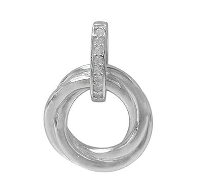 Rhodium Plated On Sterling Silver, Double Circle Pendant With Faceted Stone. Approximate Charm Size: 21mm L X 15mm W