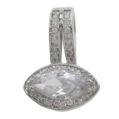 Rhodium Plated On Sterling Silver, Fancy Style, Faceted Eye Shape Stone Pendant. Approx Stone Size: 5mm L X 11mm W