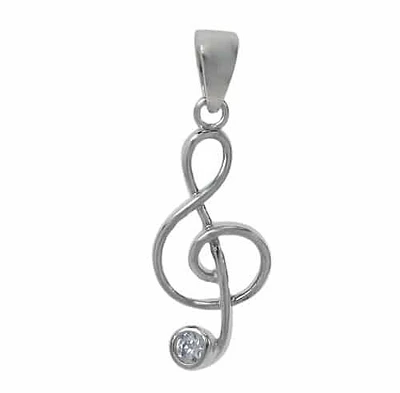 Rhodium Plated On Sterling Silver, Smooth Music Note Stone Pendant. Approx Pendant Size: 22mm L X 11mm W