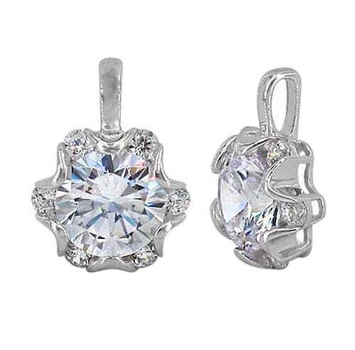 Sterling Silver With Rhodium Stone Pendant, 11mm Diameter