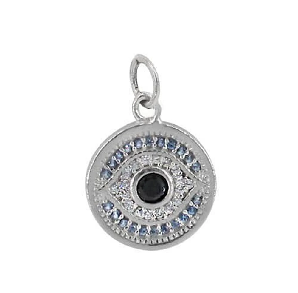 Sterling Silver With Rhodium Evil Eye Pendant, 12mm Diameter