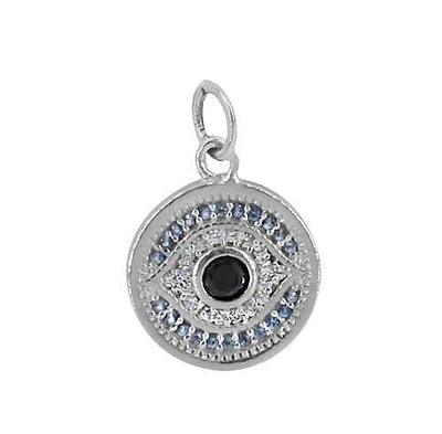 Sterling Silver With Rhodium Evil Eye Pendant, 12mm Diameter