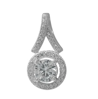 Rhodium Plated On Sterling Silver, 6Mm Faceted Round Stone Pendant. Approximate Pendant Size: 14mm L X 8mm W.