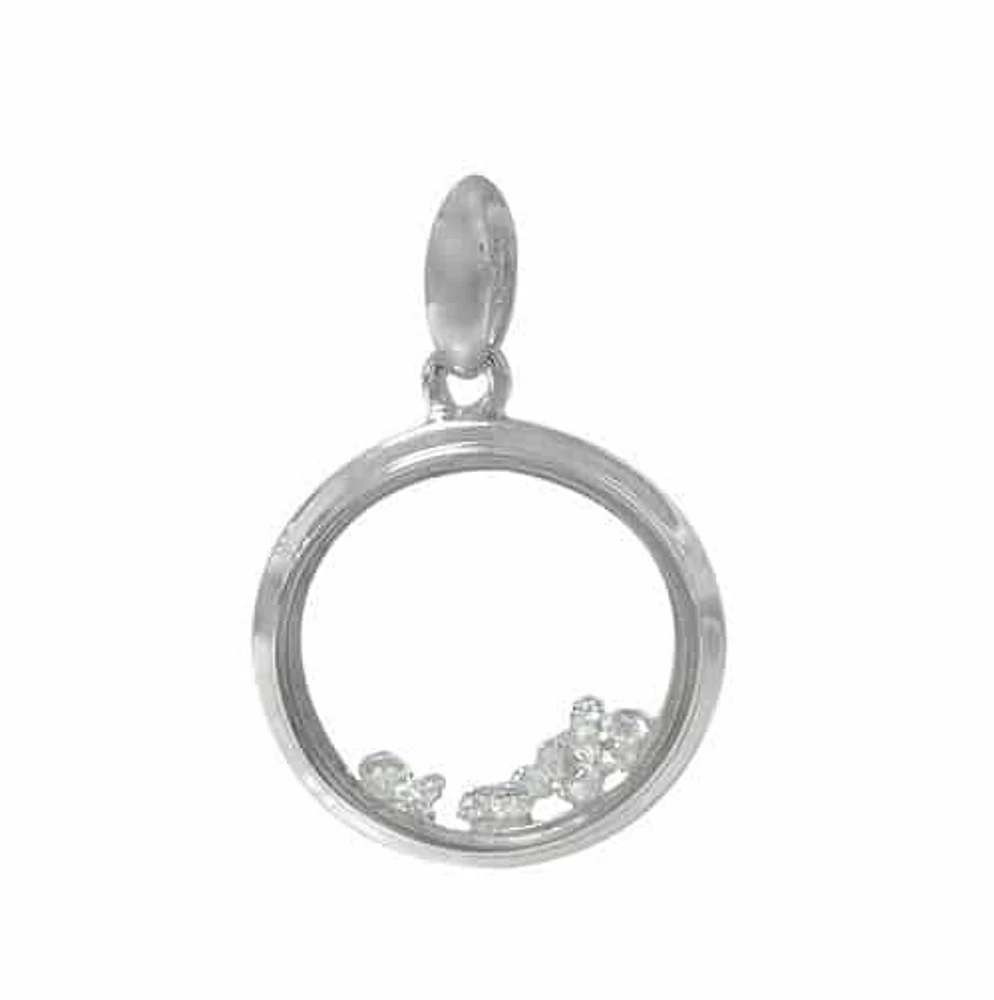 Sterling Silver With Rhodium Moving Glass Pendant, 12mm Diameter(Outer Frame)