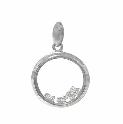 Sterling Silver With Rhodium Moving Glass Pendant, 12mm Diameter(Outer Frame)