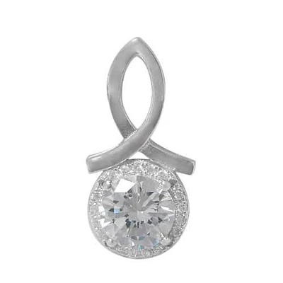 Rhodium Plated On Sterling Silver, Faceted Round Stone Pendant. Approximate Stone Size: 8mm Diameter