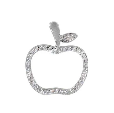 Sterling Silver With Rhodium Apple Pendant, 18X14mm Frame