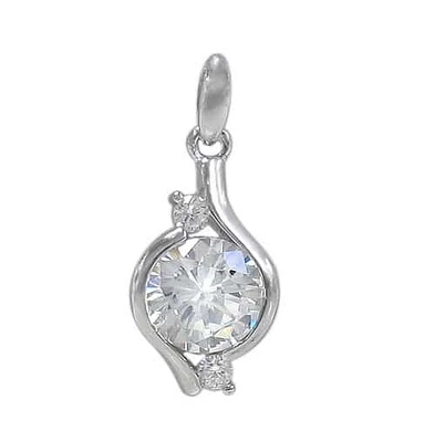 Rhodium Plated On Sterling Silver, Round Pendant With 10mm And 2Mm Faceted Stone. Approximate Frame Size: 16mm L X 10mm W