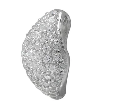 Rhodium Plated On Sterling Silver, Curved Diamond Shape Pendant With Faceted Stones. Approx Pendant Size: 19.5mm L X 11mm W.