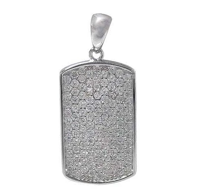 Sterling Silver With Rhodium, 20X12mm Rectangular Tag Pendant With Cubic Zirconia