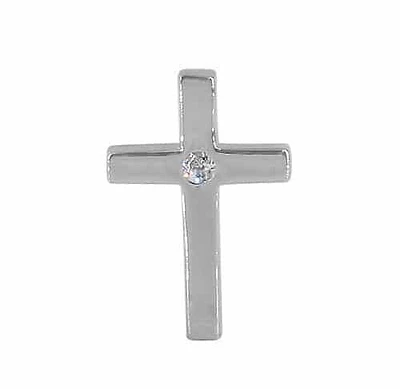 Sterling Silver With Rhodium, 16X11mm Cross Pendant With 2mm Stone