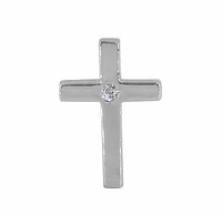 Sterling Silver With Rhodium, 16X11mm Cross Pendant With 2mm Stone