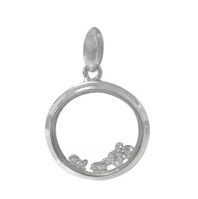 Rhodium Plated On Sterling Silver, Round Shape Moving Glass Pendant With Faceted Stone. Approximate Pendant Size: 18mm L X 4mm W.