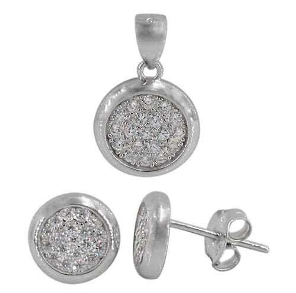 Sterling Silver With Rhodium Round Shape Stone Set, 8mm Diameter(Earring), 11mm Diameter(Pendant).