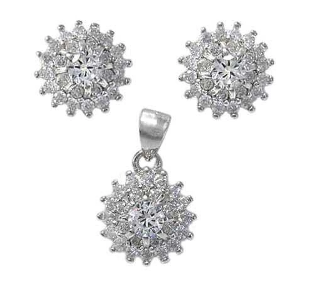 Sterling Silver With Rhodium Flower Set