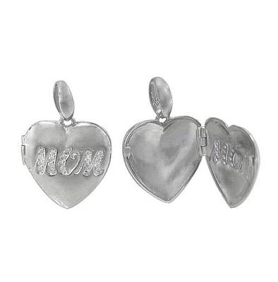 Sterling Silver, Heart Shape Locket With The Word Mom And Multi Faceted Stone. Approx Size: 17mm L X 17mm W X 4mm T.