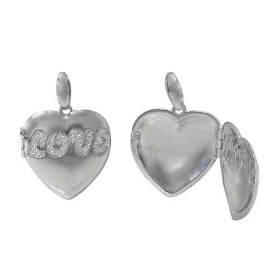 Sterling Silver, Heart Shape Locket With The Word Love And Multi Faceted Stone. Approx Size: 20mm L X 20mm W X 5mm T