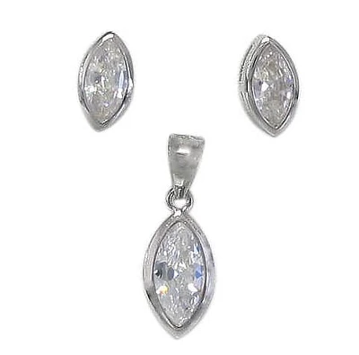 Sterling Silver With Rhodium Set, 9X5mm Earrings And 12X7mm Pendant