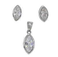 Sterling Silver With Rhodium Set, 9X5mm Earrings And 12X7mm Pendant