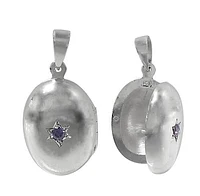 Sterling Silver, Oval Shape Locket With 3mm Faceted Stone. Approx Size: 34mm L X 24mm W X 9mm T.