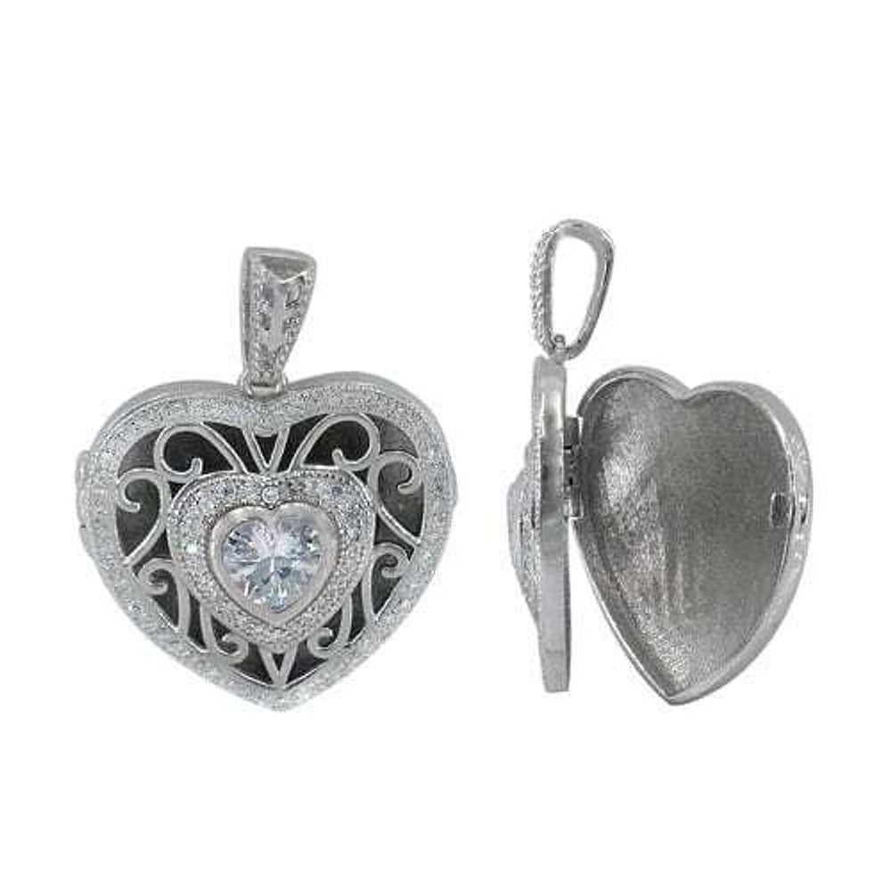 Sterling Silver With Rhodium Heart Locket, 22X23mm Frame