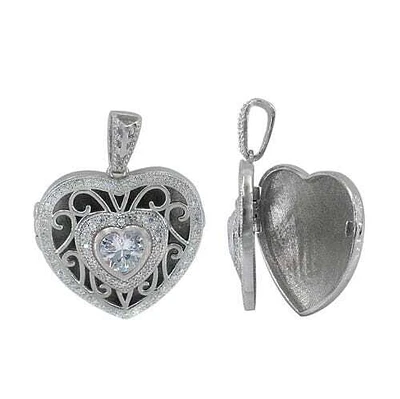 Sterling Silver With Rhodium Heart Locket, 22X23mm Frame