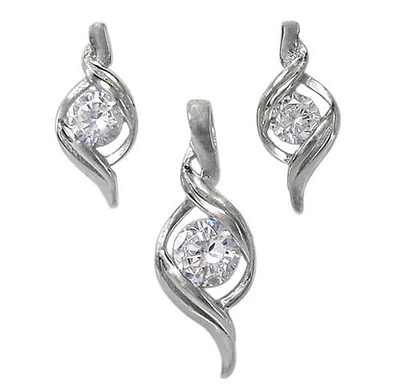 Sterling Silver With Rhodium Set, 15X7mm Earrings And 23X8mm Pendant