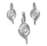 Sterling Silver With Rhodium Set, 15X7mm Earrings And 23X8mm Pendant