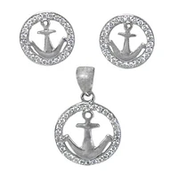 Sterling Silver With Rhodium Anchor Set, 10mm Earrings And 13mm Pendant