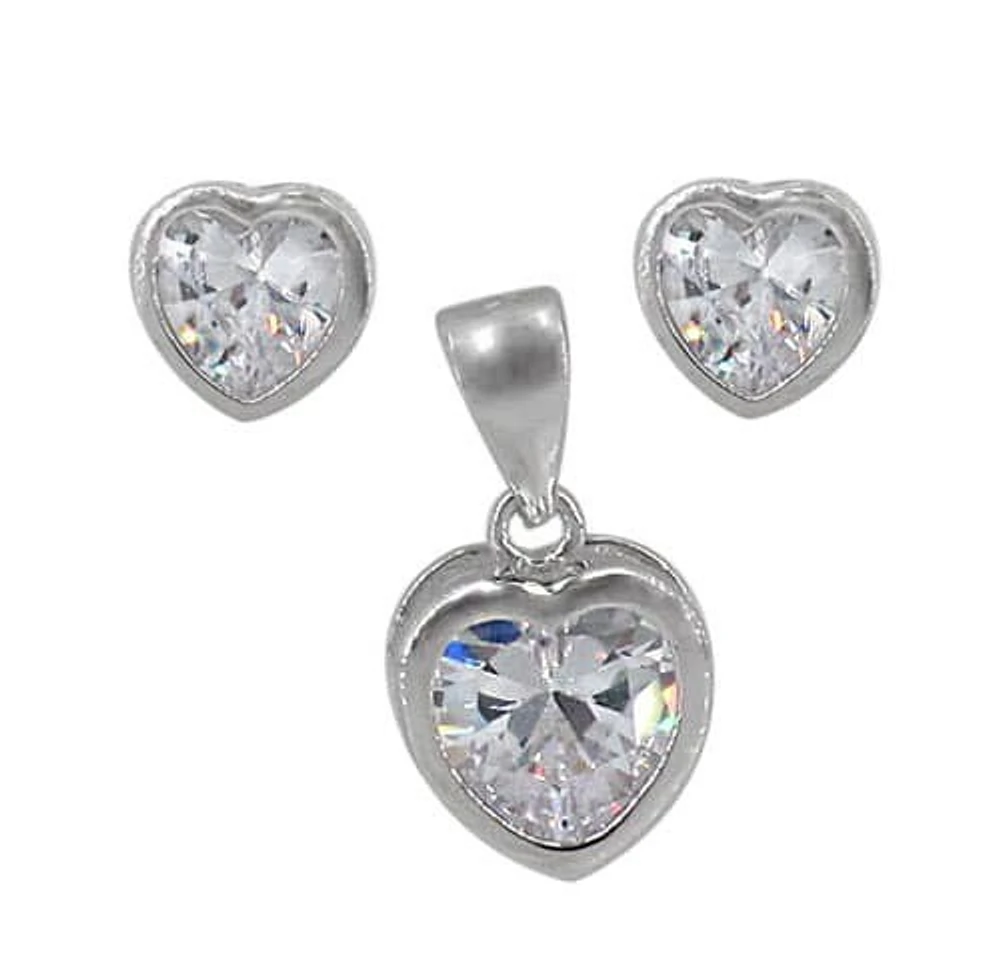 Sterling Silver With Rhodium Set, 7.5×7.5mm Earrings And 8.5×8.5mm Pendant