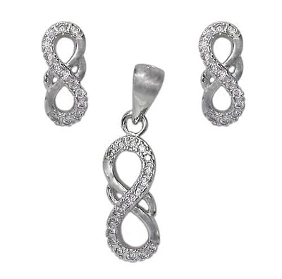 Sterling Silver With Rhodium Infinity Set, 11X5mm Earrings And 13X6mm Pendant