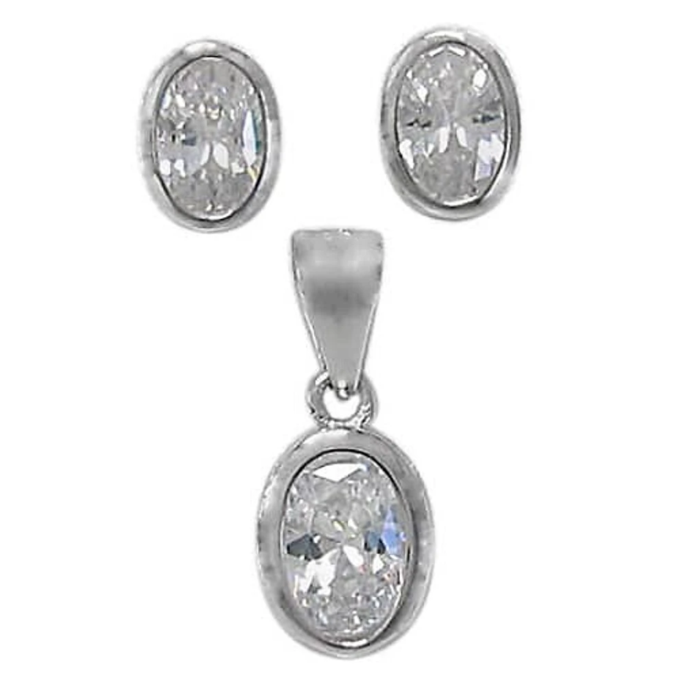 Sterling Silver With Rhodium Set, 7X5mm Earrings And 9X7mm Pendant