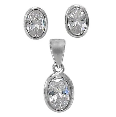 Sterling Silver With Rhodium Set, 7X5mm Earrings And 9X7mm Pendant