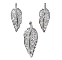 Sterling Silver With Rhodium Leaf Set, 16X6mm Earrings And 20X8mm Pendant