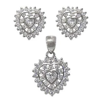 Sterling Silver With Rhodium Heart Set, 11X10mm Earrings And 13X13mm Pendant