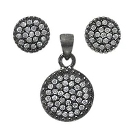 Sterling Silver With Black Rhodium Set, 7mm Earrings And 10mm Pendant